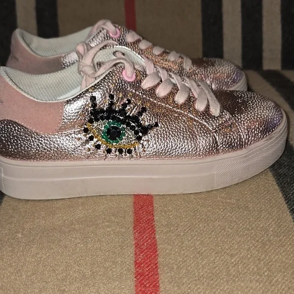 Kurt Geiger Pink Eye Detail Sneakers - Picture 2 of 9